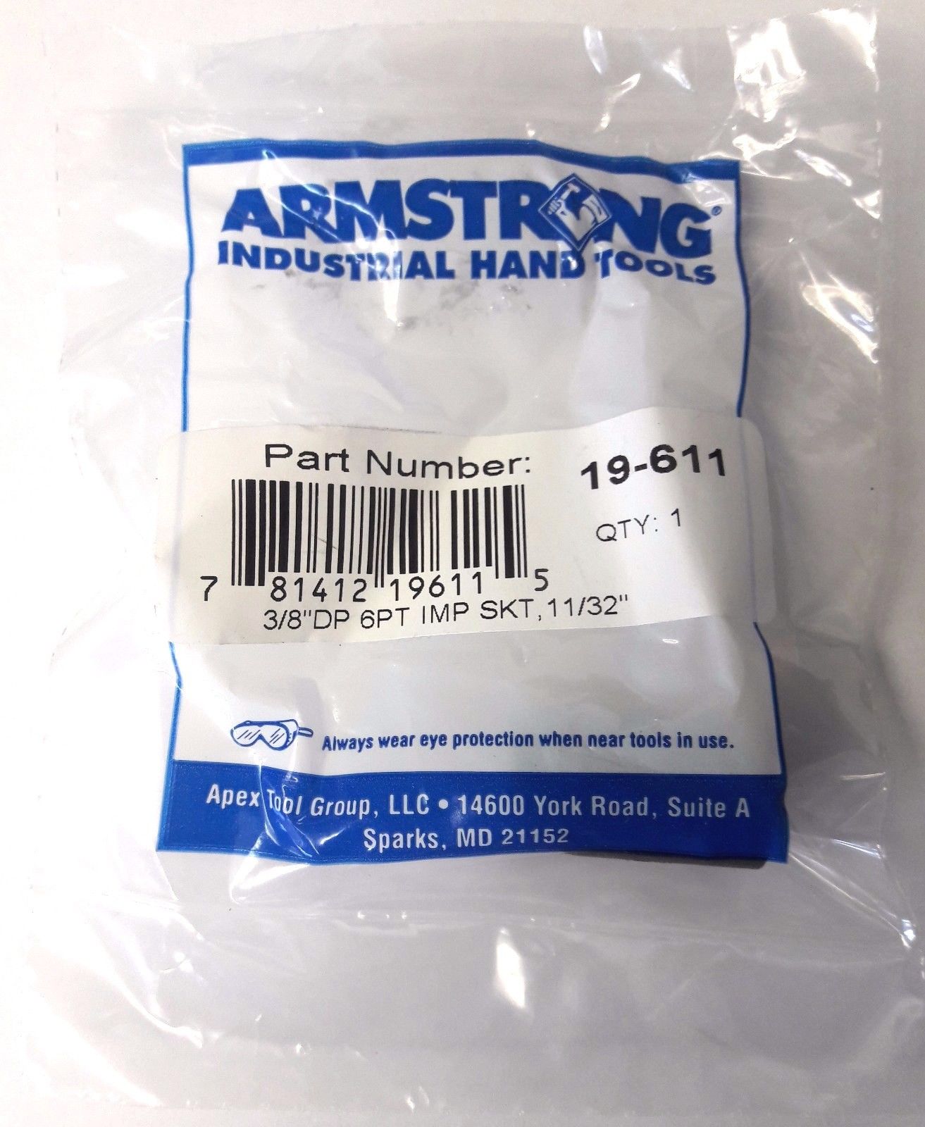 Armstrong 3/8" Drive 11/32" Impact Socket 6pt. USA 19-611