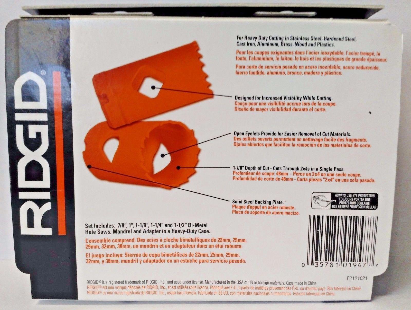 RIDGID 7039 6 Piece Bi-Metal Hole Saw Set Cobalt Industrial Grade Steel USA