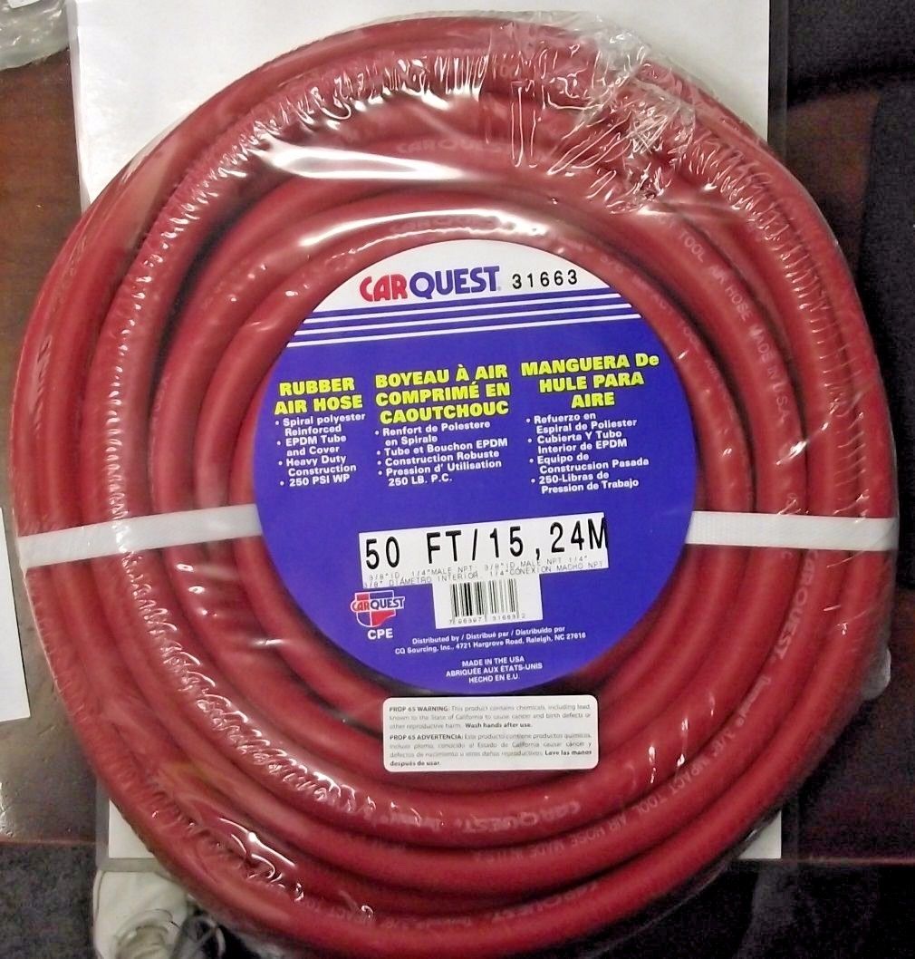 Carquest 31663 50ft Rubber Air Hose 3/8" I.D. 1/4" Male NPT USA