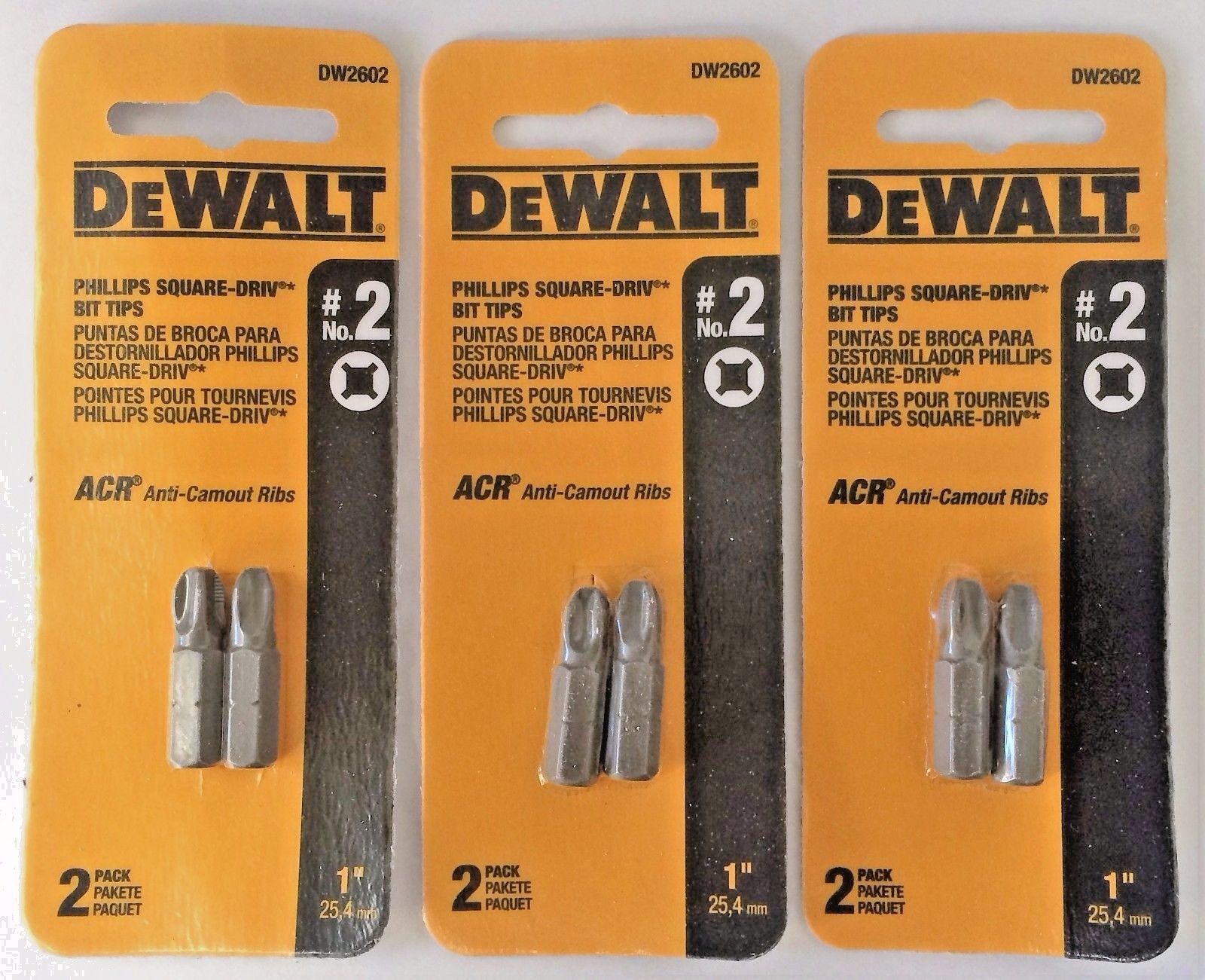 Dewalt DW2602 #2 Phillips Square Drive Bit Tip 3 (2 Packs)
