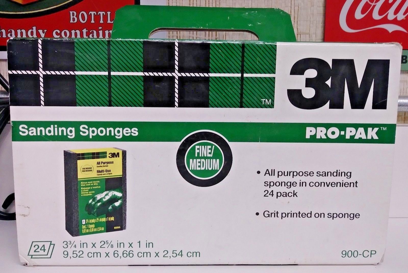3M 900-CP 3-3/4" x 2-5/8" x 1" Fine / Medium Sanding Sponges 24 Pack