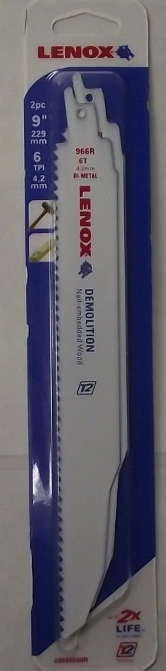 Lenox 20598966R 9" 6TPI Demolition Cutting Recip Saw Blade 2pcs USA