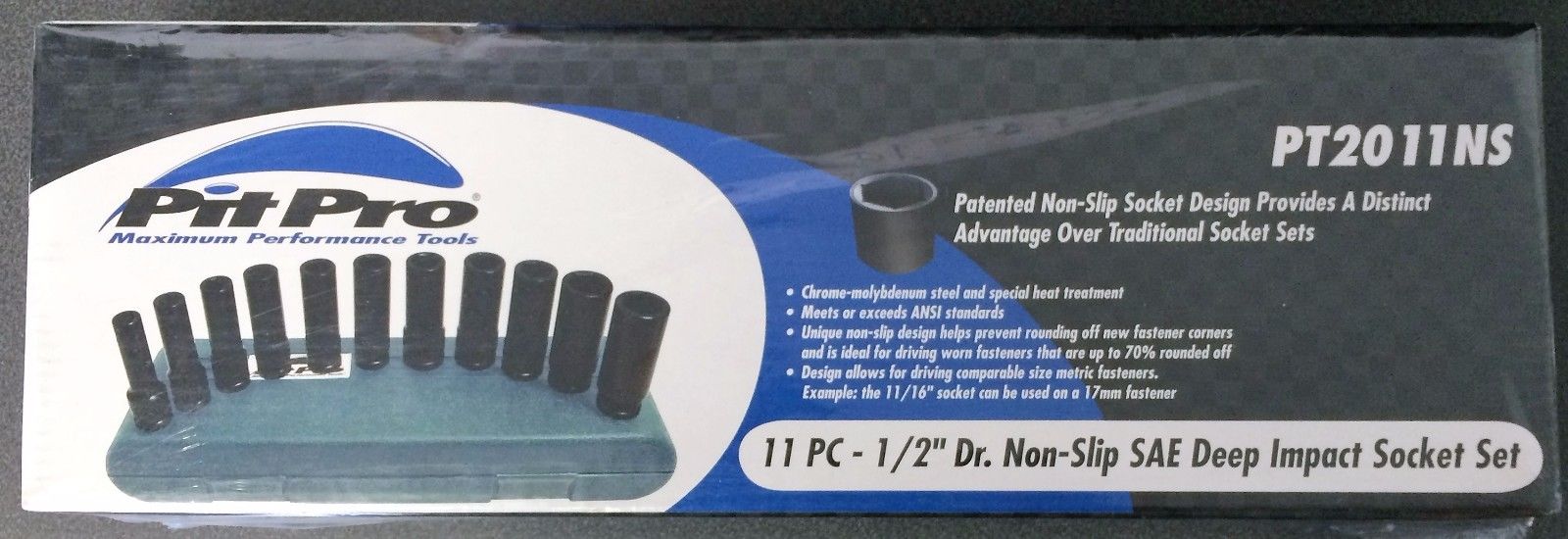 Sunex Pit Pro PT2011NS 11 pc 1/2" dr Non-Slip SAE Deep Impact Socket Set