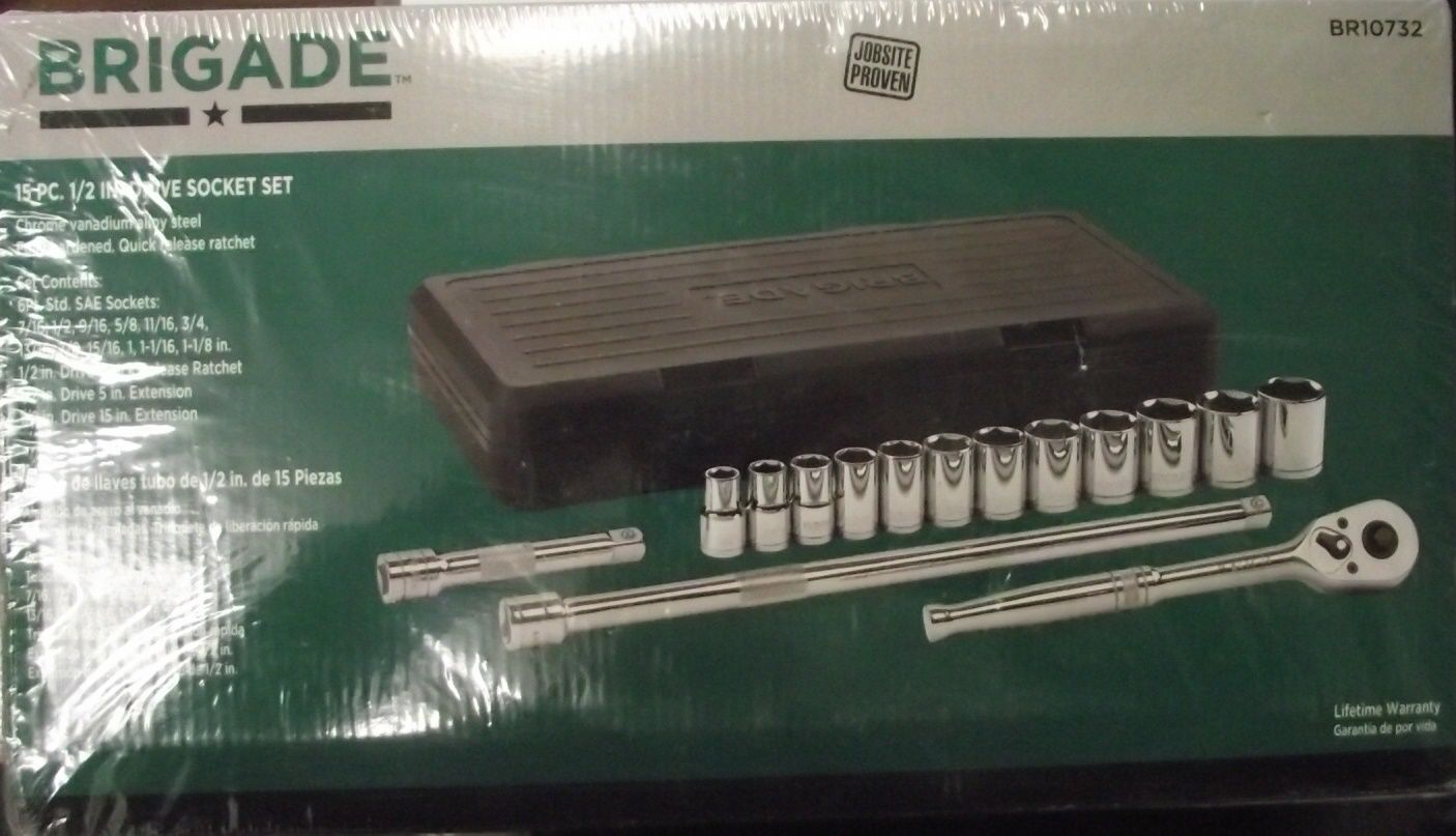 Brigade BR10732 15 Piece 1/2" Drive Socket Set 7/16" To 1-1/8"