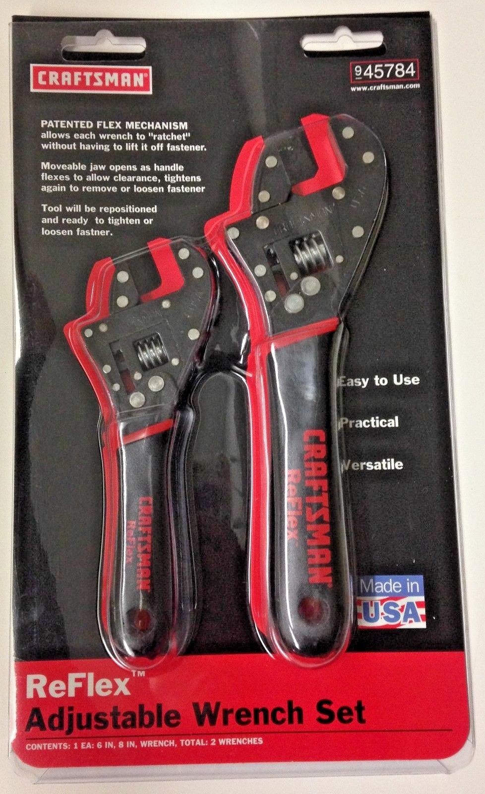 Craftsman 45784 2 Piece Reflex Adjustable Wrench Set 6" & 8" USA