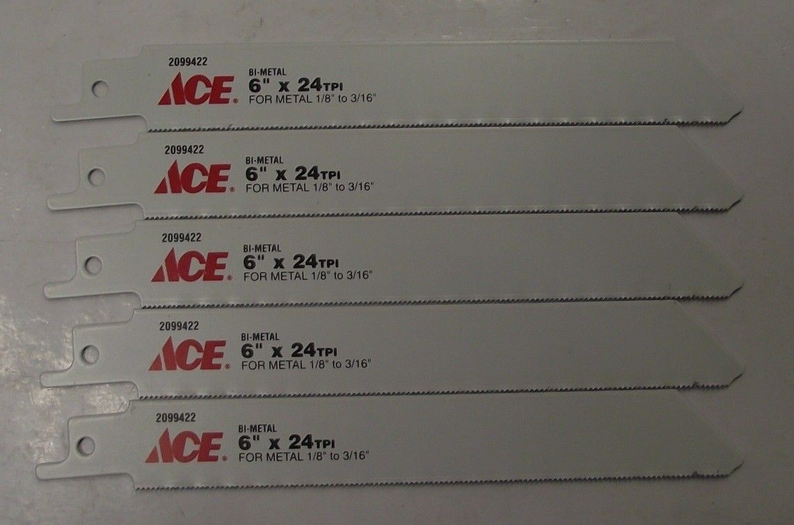 ACE 2099422 6" x 24TPI Bi-Metal Metal Cutting Recip Saw Blade 5pc Swiss 9609575