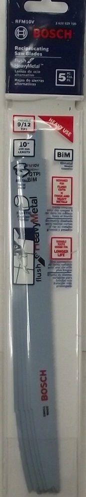 Bosch RFM10V 10" 9/12 TPI Metal Cutting Recip Saw Blades 5pack Swiss