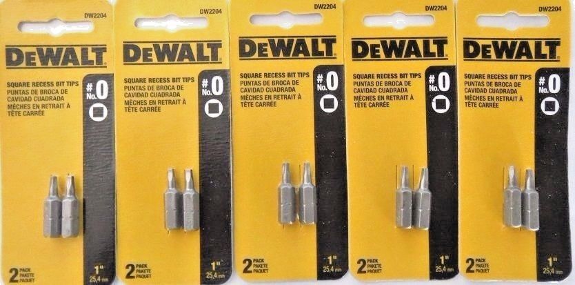 Dewalt DW2204 #0 1" Square Recess Bit Tips 5 Packs