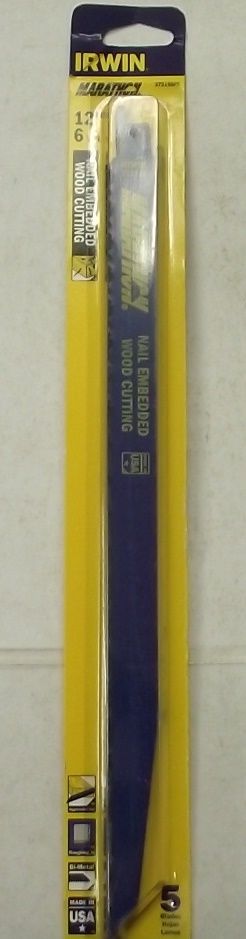 IRWIN 372156P5 12-Inch 6TPI Reciprocating Saw Blades 5pc USA