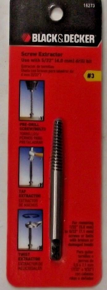 Black & Decker 16273 #3 Damaged Screw Bolt Extractor 5/32"