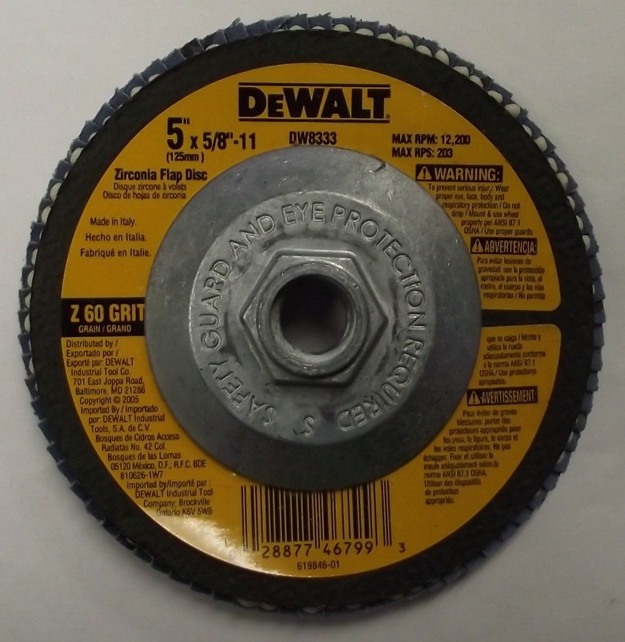 DEWALT DW8333 5" x 5/8"-11 Z60 Grit Zirconia Flap Disc