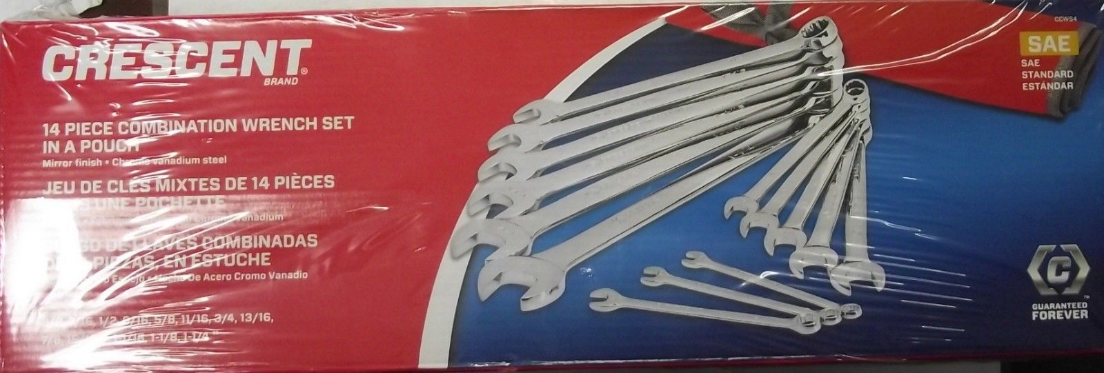 Crescent CCWS4 14 Piece SAE Combination Wrench Set With Roll Pouch