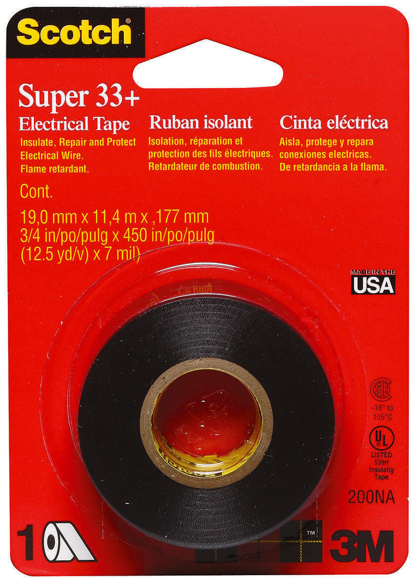 3M Scotch 200NA Super 33+ 3/4" x 450" General Duty Electrical Tape 1 Roll USA