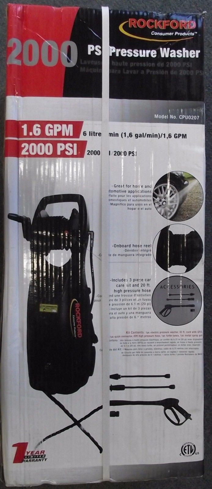 Rockford CPU0207 2,000 PSI 1.6 GPM Electric Pressure Washer