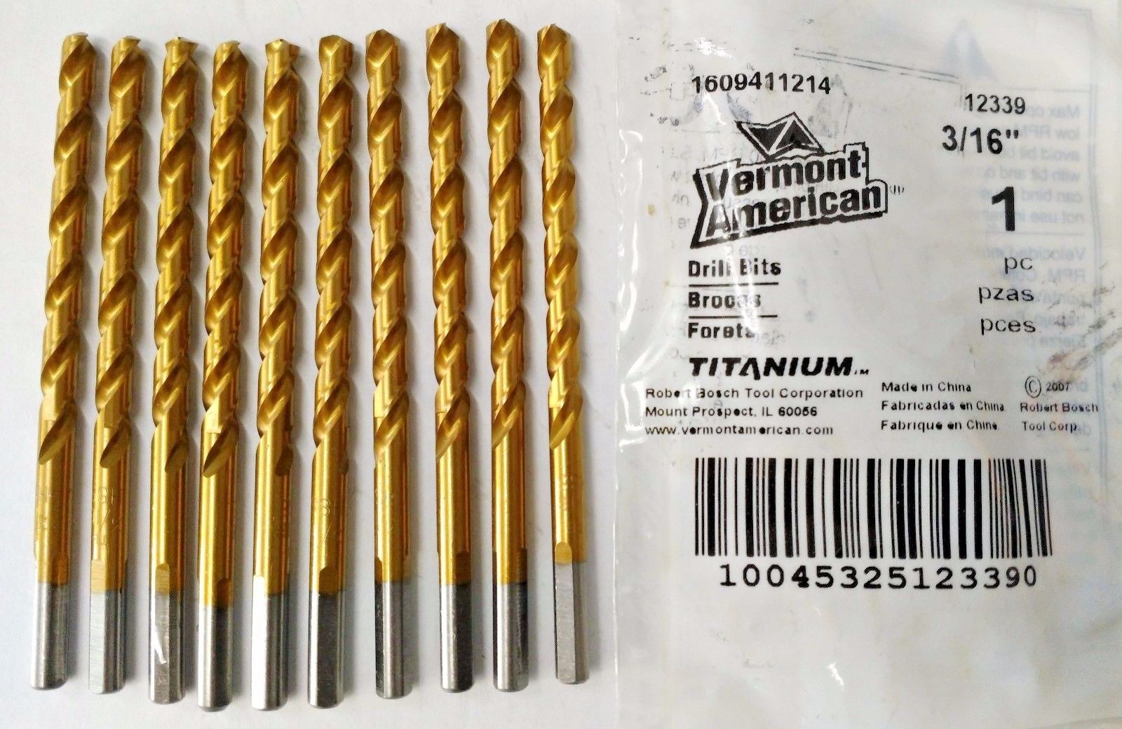 Vermont American 12339 3/16" Titanium Coated Drill Bit 10 Pack
