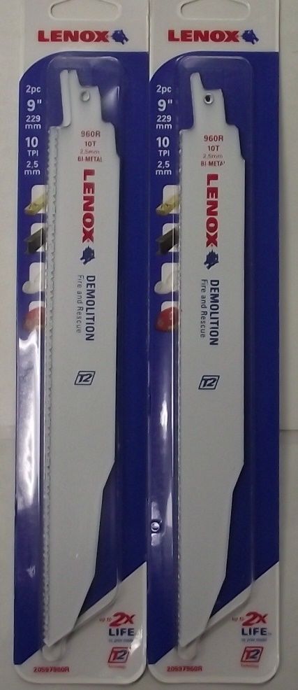 Lenox 20597960R 960R 2-2pk 9" x 10 TPI Bi-Metal Reciprocating Saw Blades USA