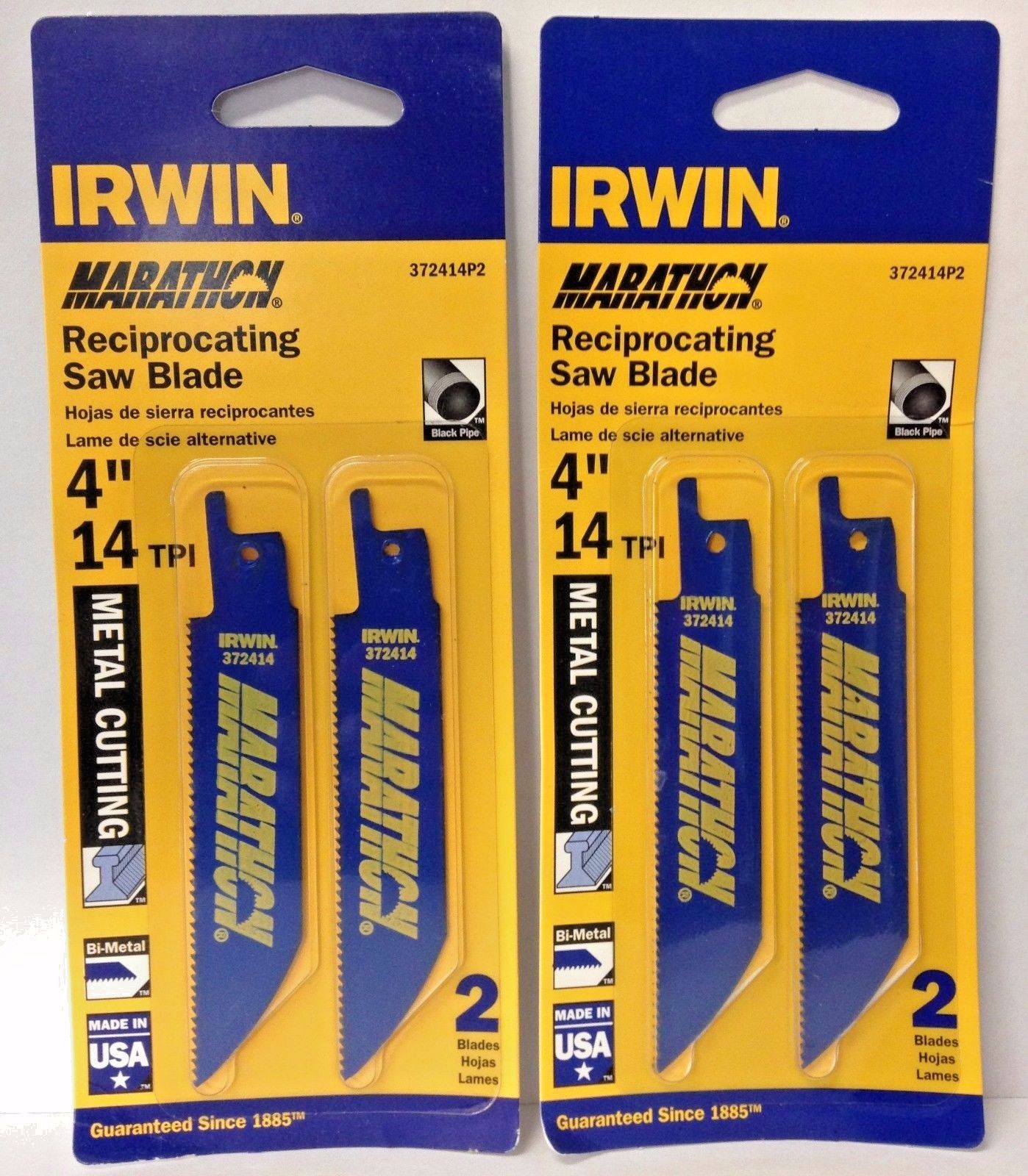 Irwin 372414P2 4" x 14TPI Bi-Metal Reciprocating Saw Blades USA 2pks