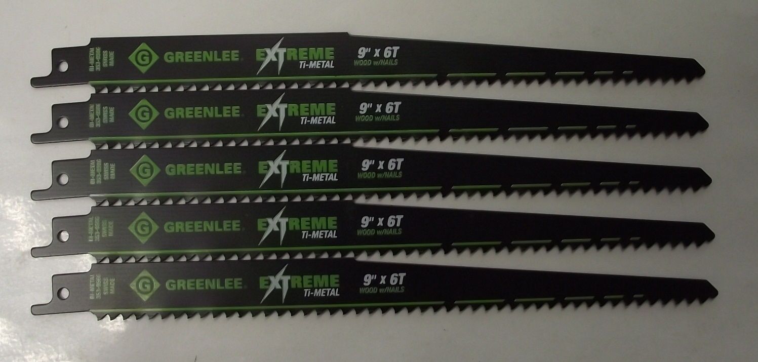 Greenlee 353-956G 9" x 6TPI Extreme Ti-Metal Bi-metal Recip Blades 5 Pack Bulk