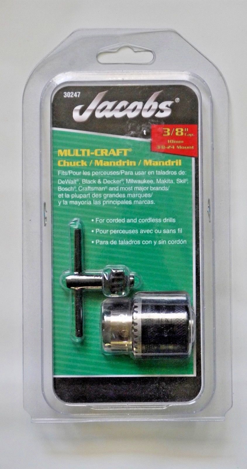 Jacobs Chuck 30247 3/8" Keyed Chuck For 3/8"- 24 Mount