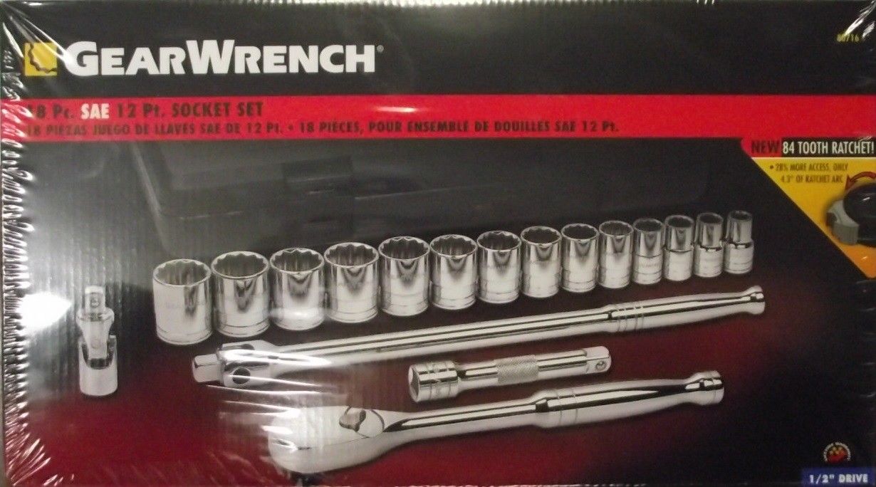 GEARWRENCH 80716 Mechanics Tool Set 18 pc. 1/2" Drive 12 Point SAE 84 Tooth