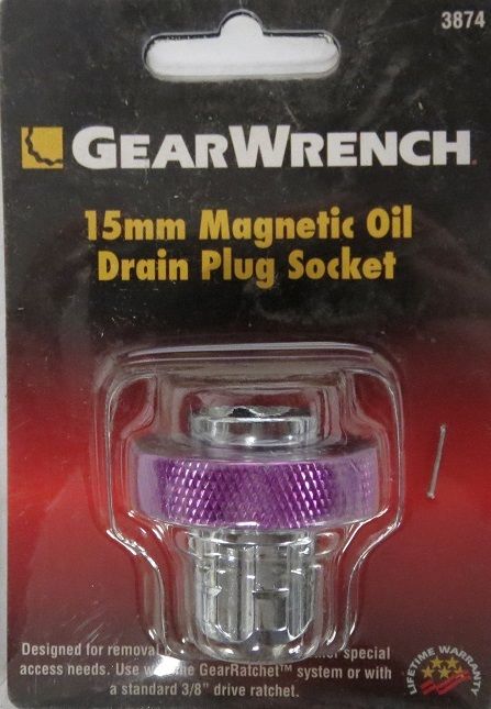Gear Wrench 3874 15mm Magnetic Oil Drain Plug Socket