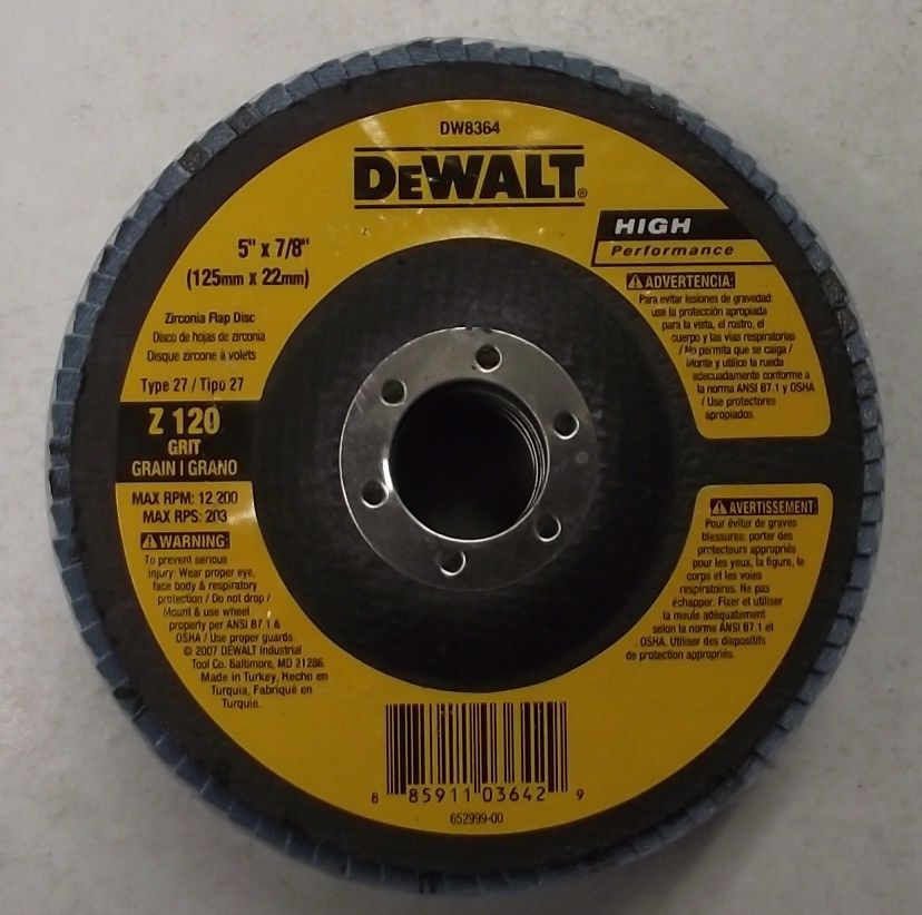 Dewalt DW8364 5" x 7/8" Zirconia Flap Wheels 120 Grit 5pcs.