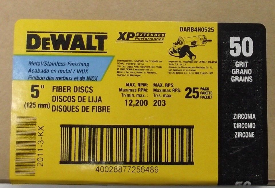 Dewalt DARB4H0525 5" Zirconium Fiber Resin Disc 50G (25 Pack) Extended Perfor