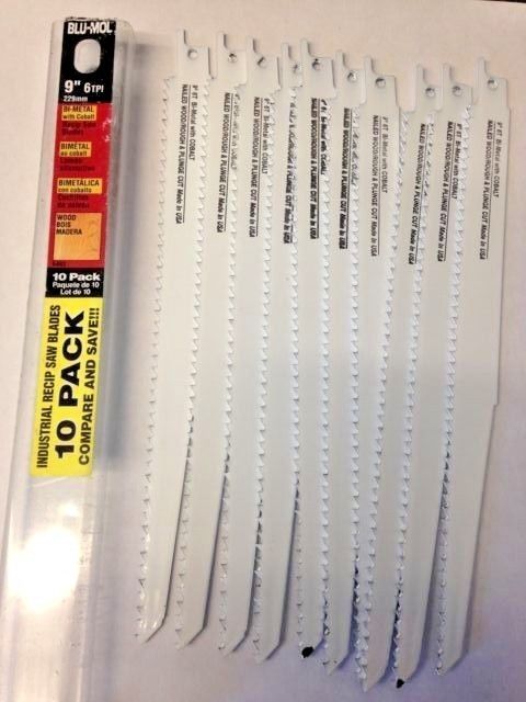 Blu-Mol 6482 9" x 6 TPI Reciprocating Saw Blades USA 10 Pack