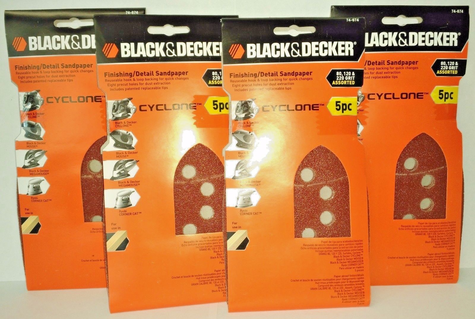 Black & Decker 74-674 Cyclone Assorted Finishing / Detail Sandpaper 4PKS