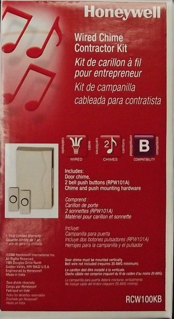 Honeywell RCW100KB Wired Chime Doorbell Contractor Kit w/ 2 Buttons