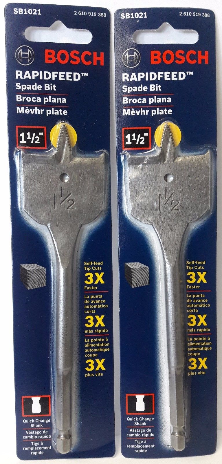 Bosch 1-1/2'' x 6'' Rapid Feed Spade Drill Bit 2PKS SB1021