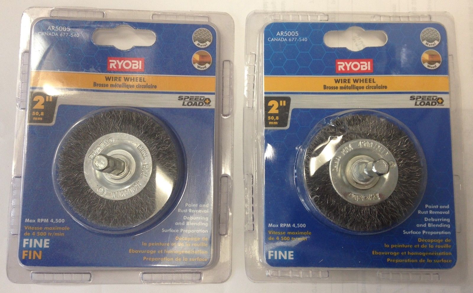 Ryobi AR5005 Speed Load Plus 2" Fine Wire Wheel For Metal / Wood 2PKS