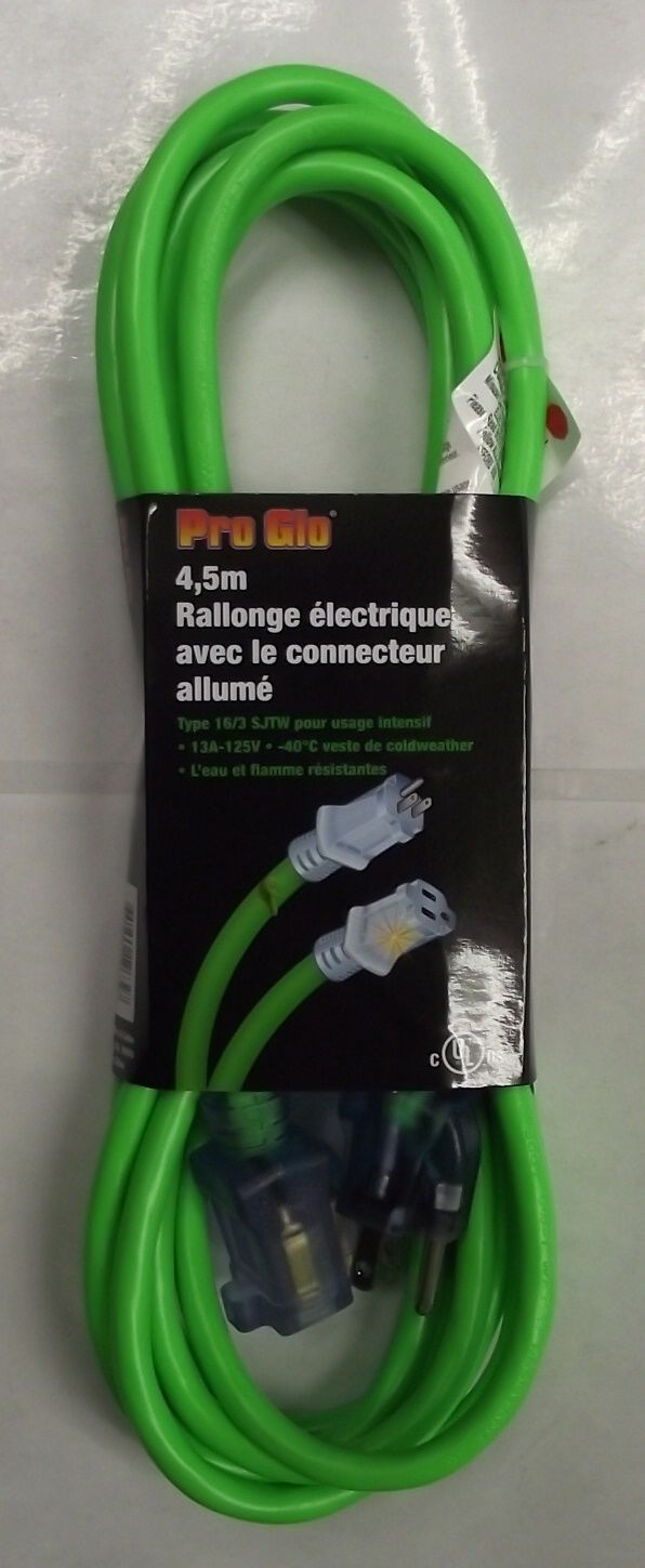 Century D19005561 15 FT. Pro Glo Extension Cord 16/3 SJTW Cold Weather Lighted