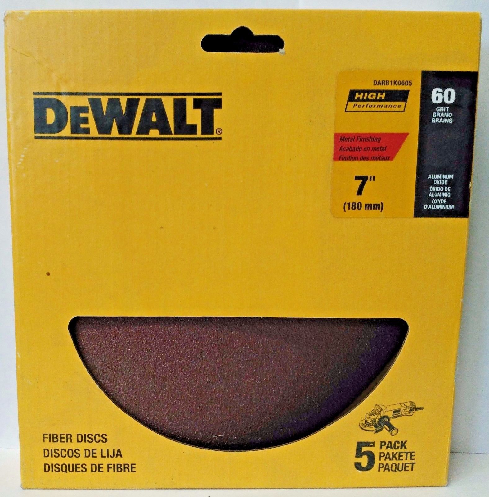 Dewalt DARB1K0605 7" 60 Grit Aluminum Oxide Fiber Resin Sanding Discs 5 Pack