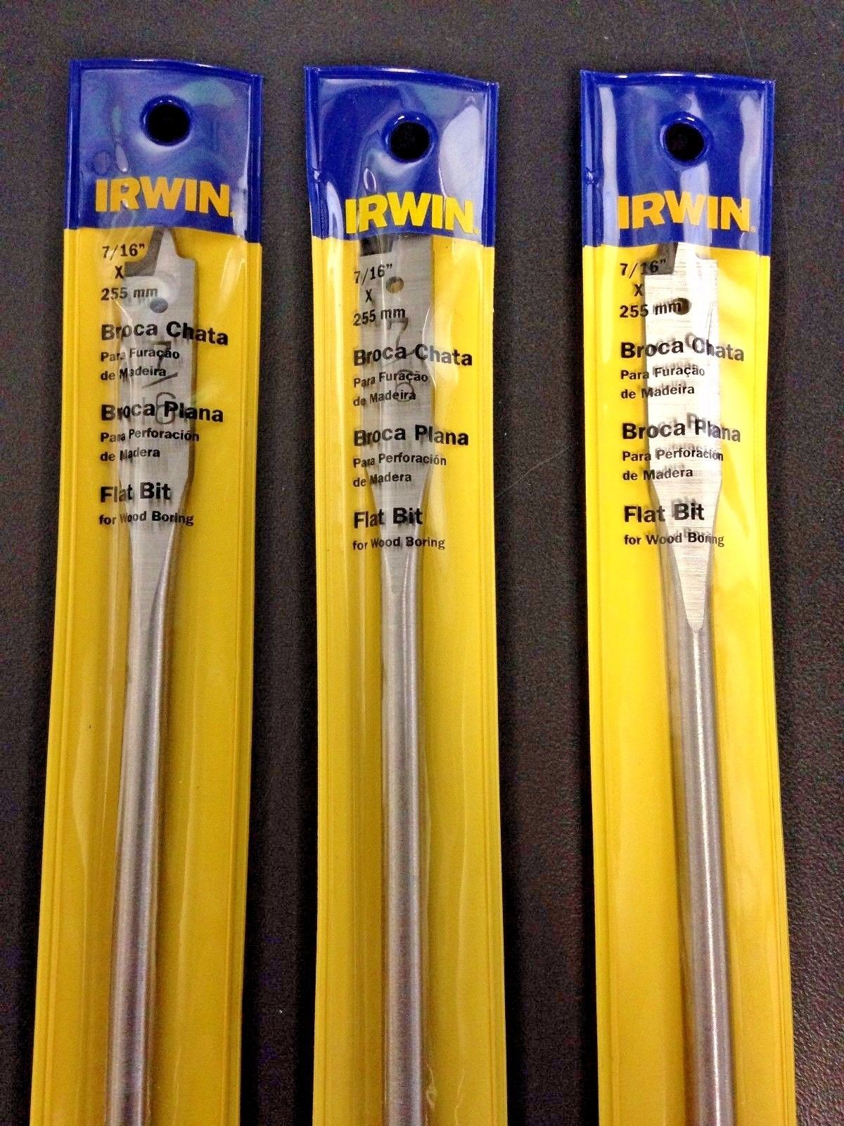 Irwin IW704 7/16" x 10" Flat Bit For Wood Boring 3PKS