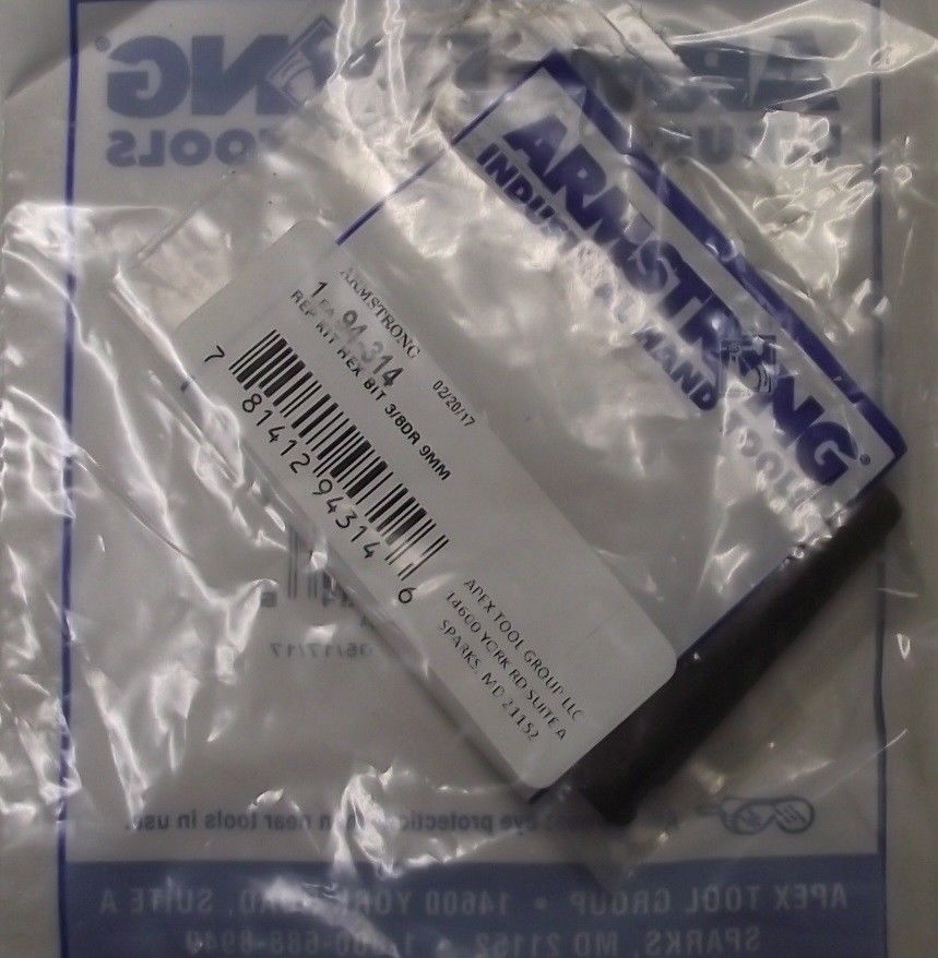 Armstrong 94-314 Replacement Hex Bit 3/8" Drive 9mm USA