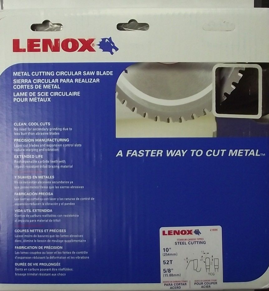 Lenox 21886 10" X 52 Tooth Steel Cutting Saw Blade Italy