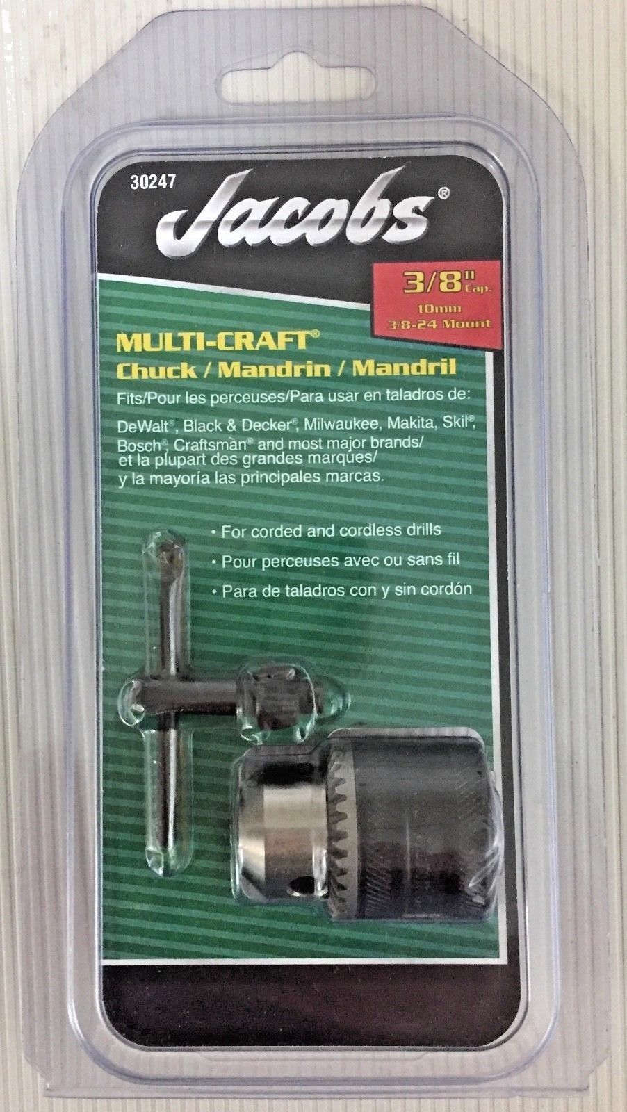 Jacobs Chuck 30247 3/8" Keyed Chuck For 3/8"- 24 Mount