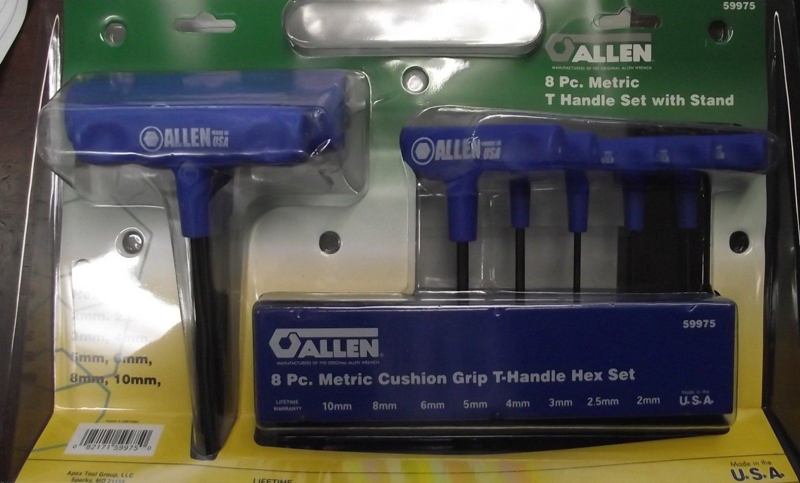 Allen 59975 8 Pc. Metric Standard T-Handle Hex Key Set USA