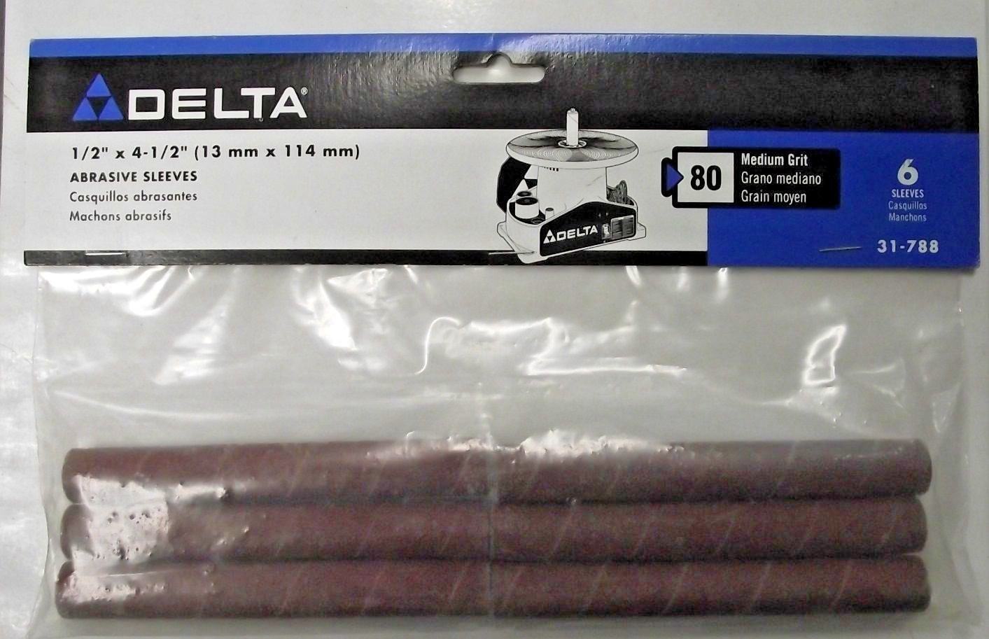 Delta 31-788 1/2" x 4-1/2" Abrasive Sanding Sleeve 80 Grit 6 Pack