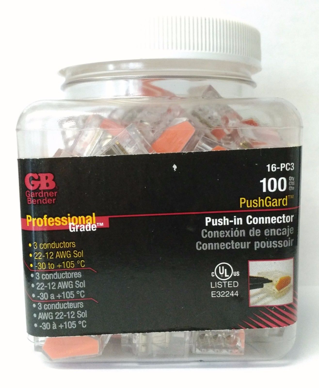 Gardner Bender Professional Grade Push-In Connector 22-12AWG 100 Pack 16-PC3