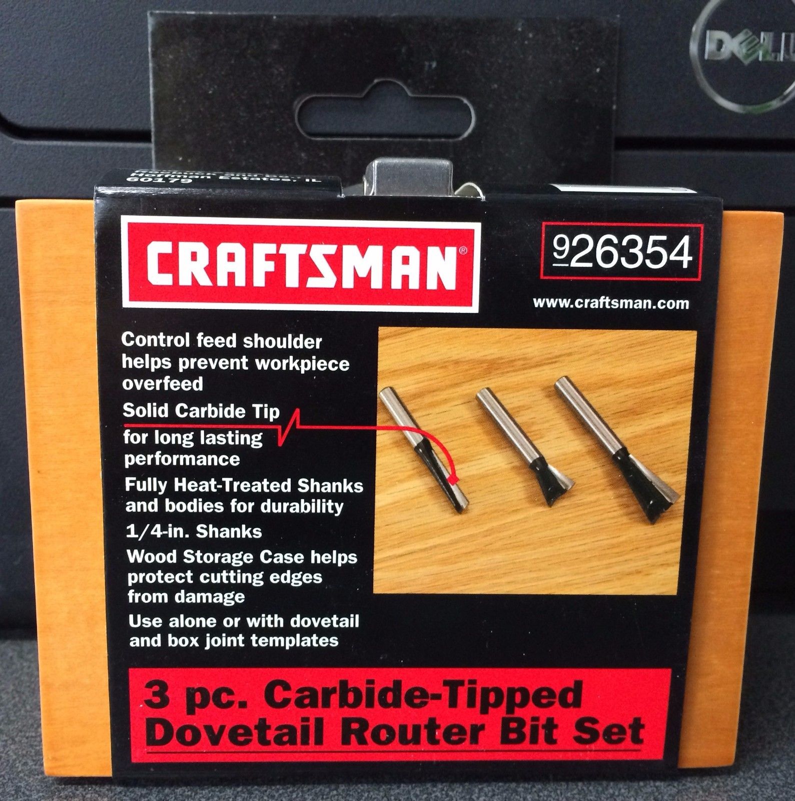 Craftsman 26354 3 Piece Carbide Tipped Dovetail Router Bit Set 1/4" Shank