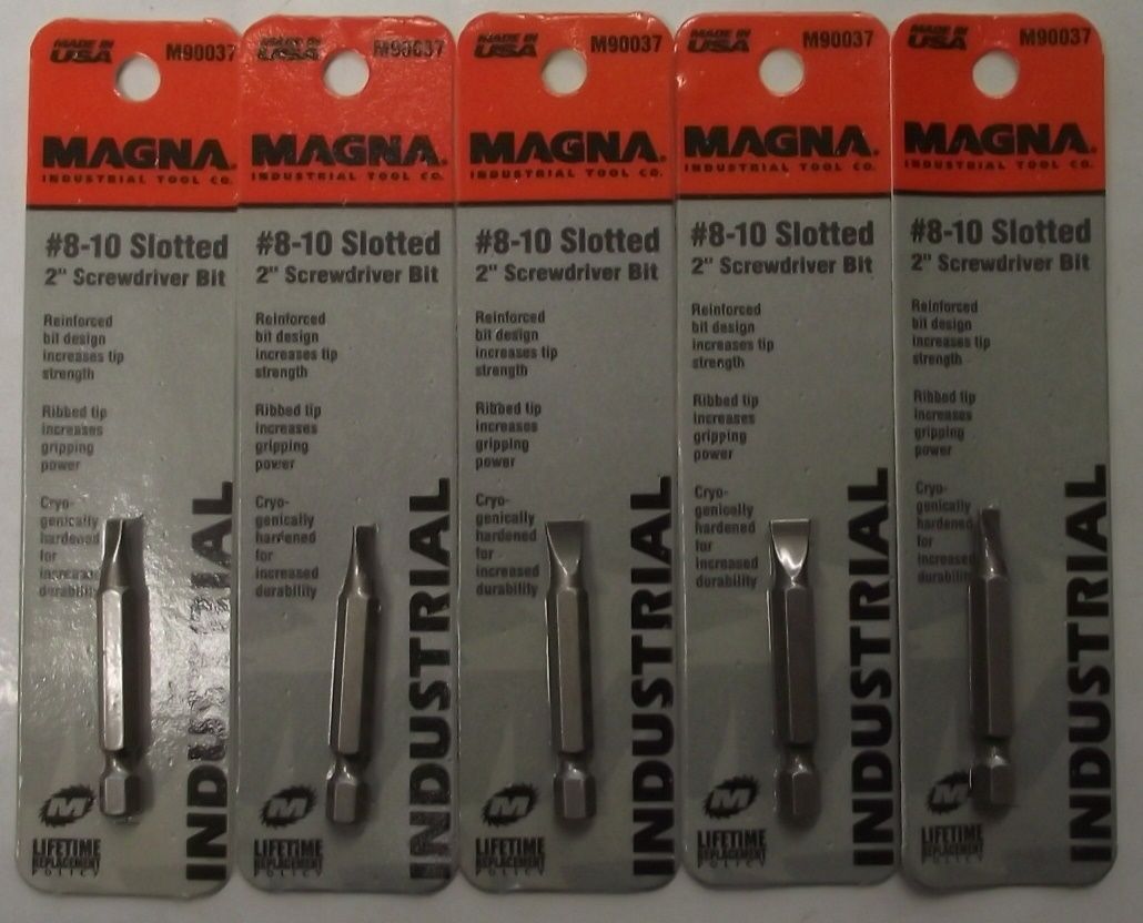 Magna M90037 #8-10 x 2" Slotted Screwdriver Bit Tips 5 Packs USA
