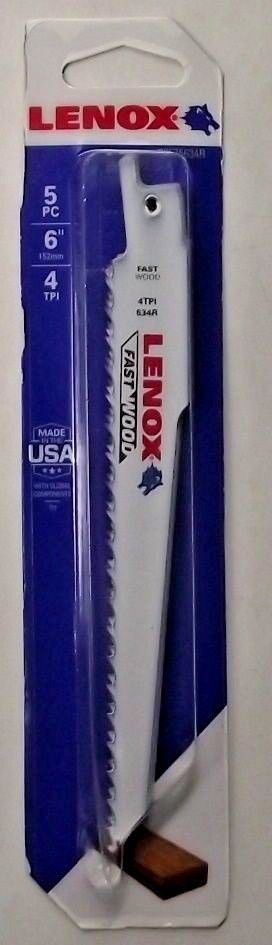 Lenox 20575634R 6" x 4 TPI Bi-Metal Reciprocating Saw Blades 5 Pack USA