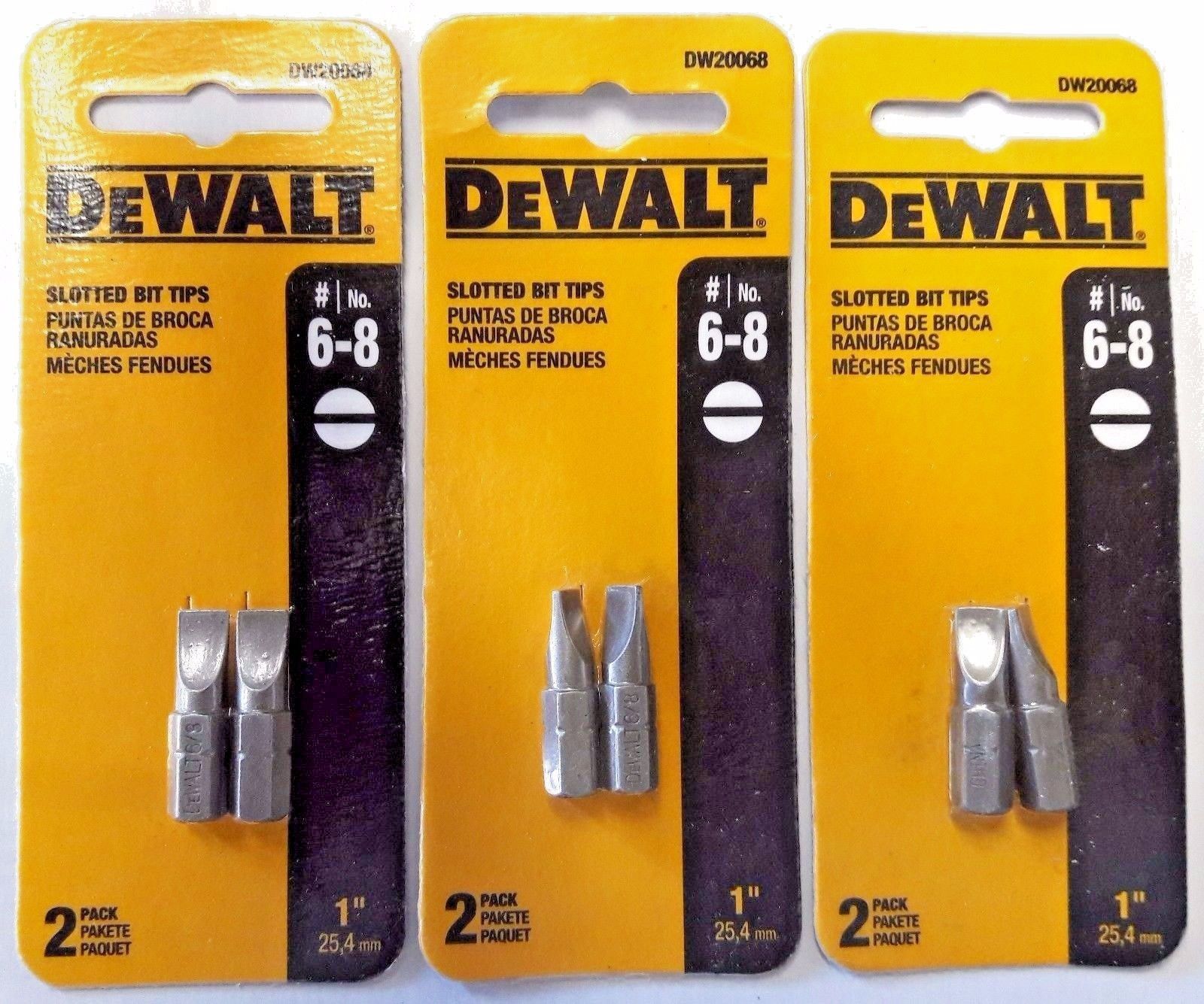 Dewalt DW20068 #6-8 Slotted Bit Tips 1" 3-2 Packs