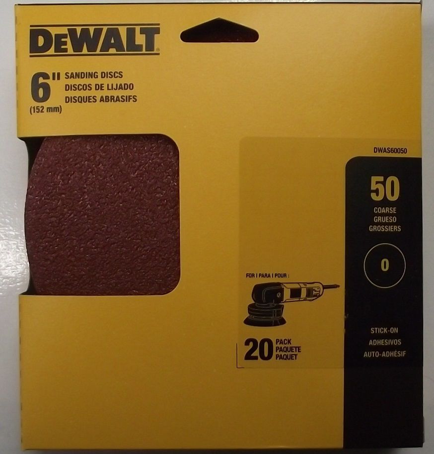 DeWalt DWAS60050 6" 50 Grit Sanding Discs No Hole Stick-on 20pk