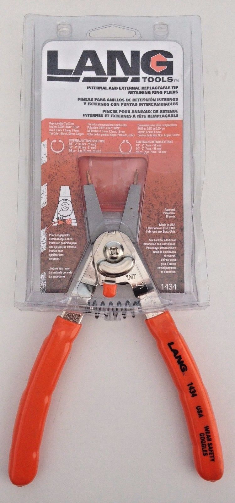 Lang Tools 1434 "Quick Switch" Internal & External Snap Ring Pliers USA