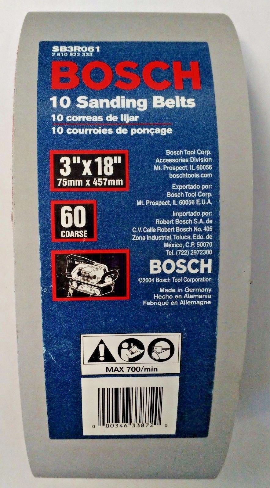 Bosch SB3R061 3" x 18"  60 Grit Red Sanding Belts 10 Pack