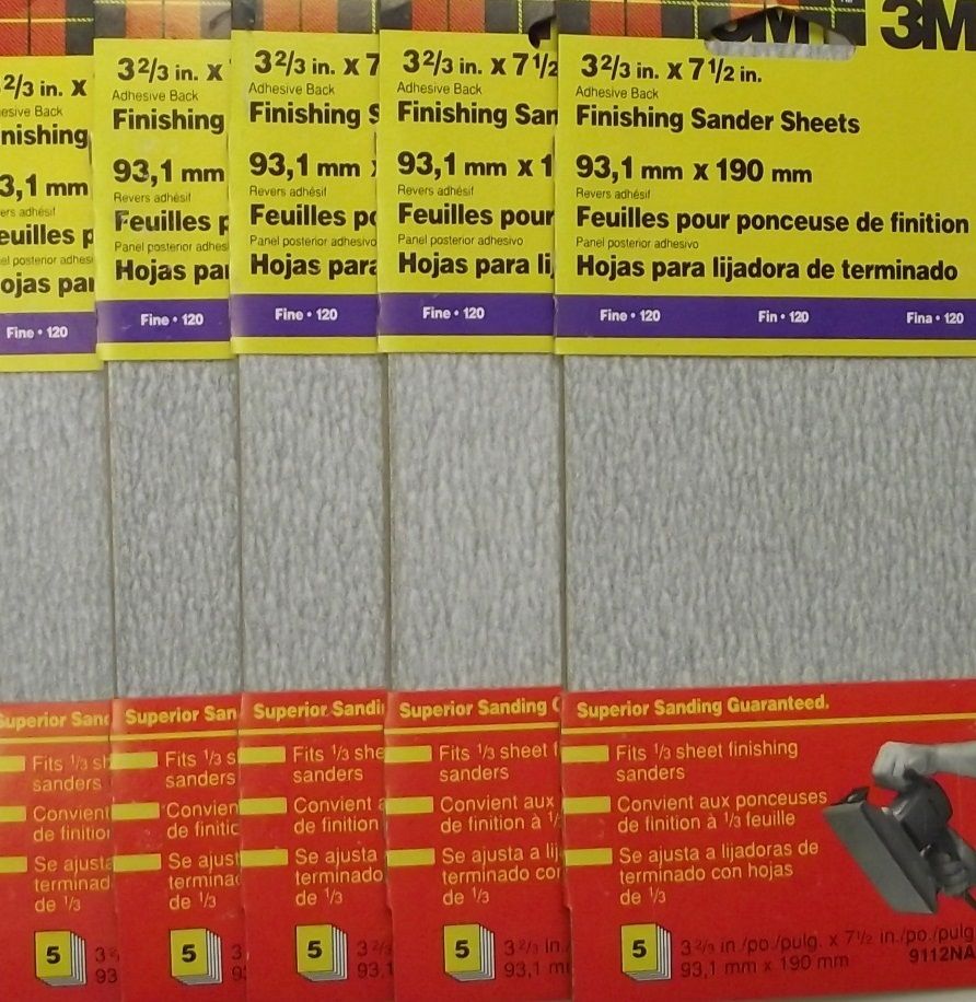 3M 9112NA 3-2/3" x 7-1/2" 120 Grit Finishing Sander Sheets 25 Sheets ( 5-5 PKS)