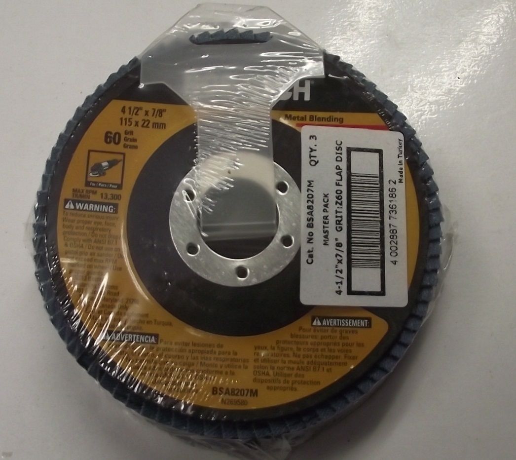 BOSTITCH BSA8207M 4-1/2" x 7/8" Z60 T29 Flap Disc 3pcs.